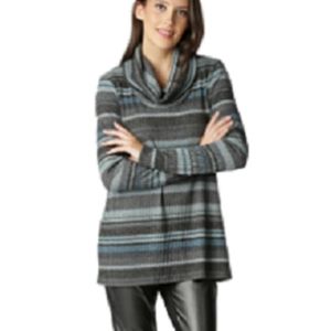 NWT GUILLAUME Ribbed Cowl neck striped multi blue sweater